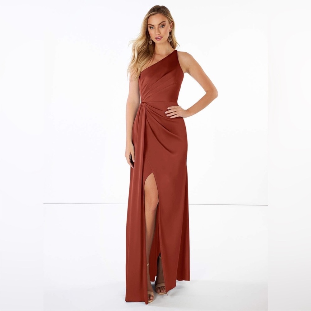 Azazie One-Shoulder Rust Evening Gown